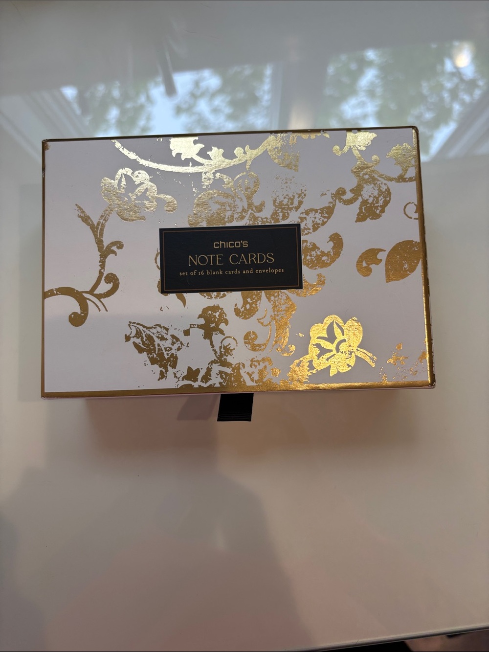 Chico's White Note Cards with Gold Floral Foil